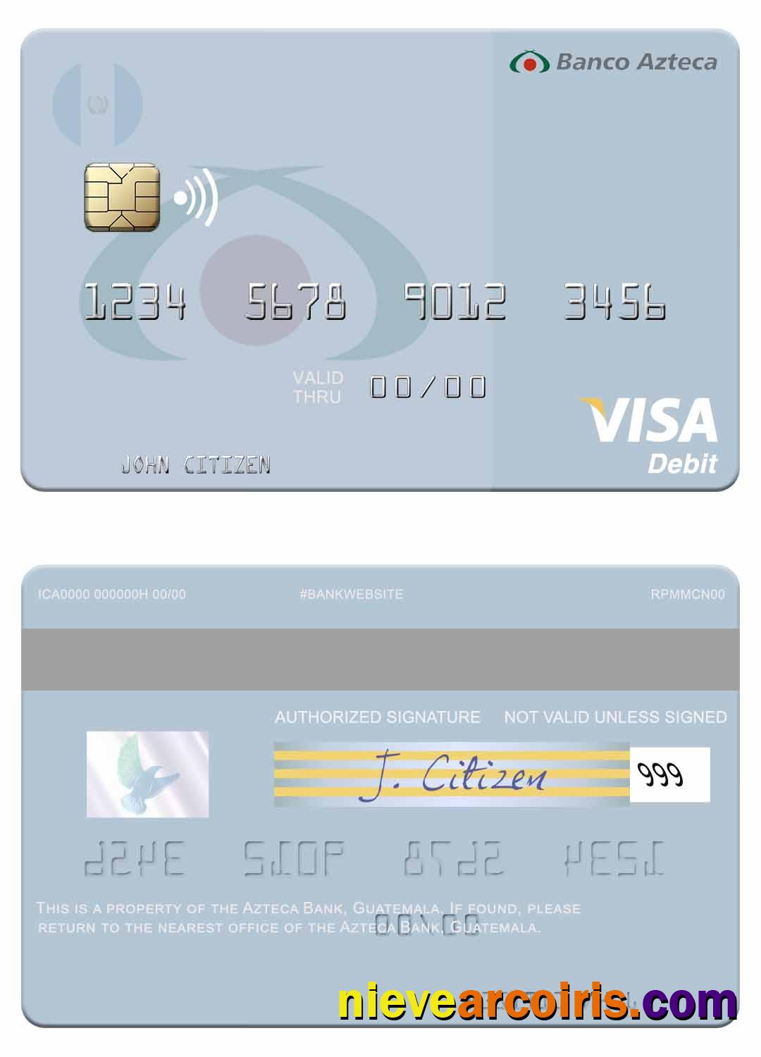 Guatemala Azteca Bank visa debit card